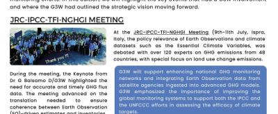 Newsletter cover featuring the World Meteorological Organization logo, G3W Q3 headline, and updates on greenhouse gas monitoring strategies, including the G3W Pre-Open Phase timeline and a JRC-IPCC meeting.