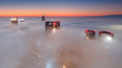 Sea of clouds with buildings 