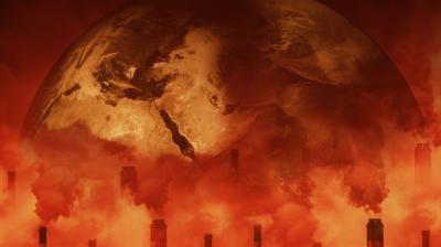 An image of a burning earth with smoke coming out of it.